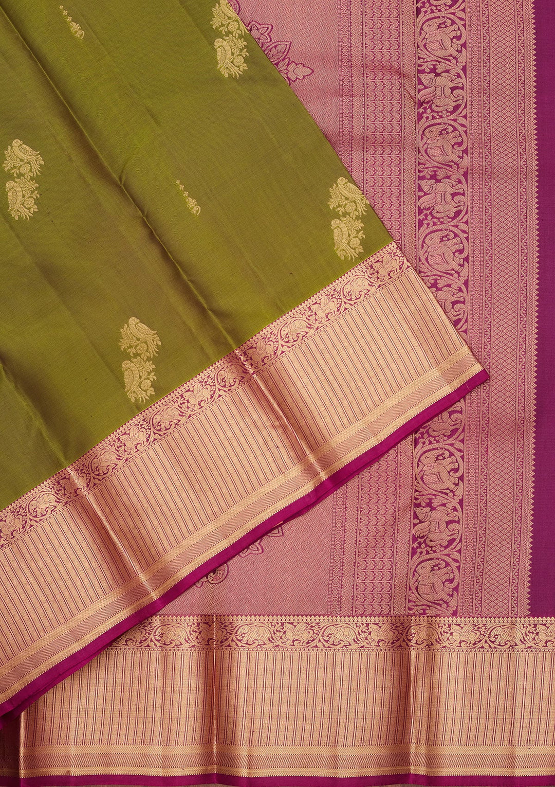 Parrot Green Zariwork Silk Saree-koskii