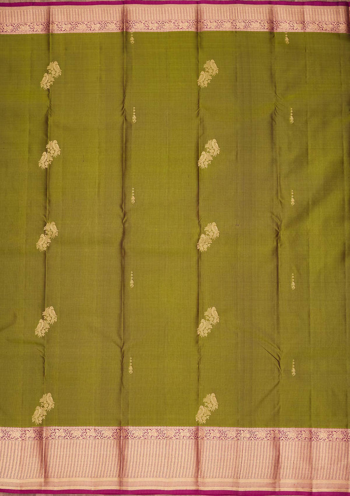 Parrot Green Zariwork Silk Saree-koskii