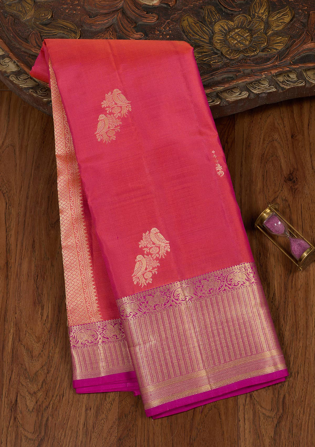Rust Zariwork Silk Saree-koskii