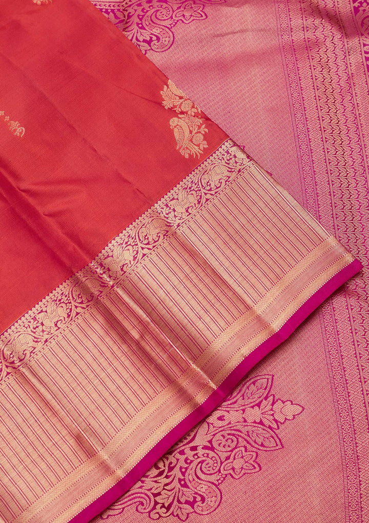Rust Zariwork Silk Saree-koskii