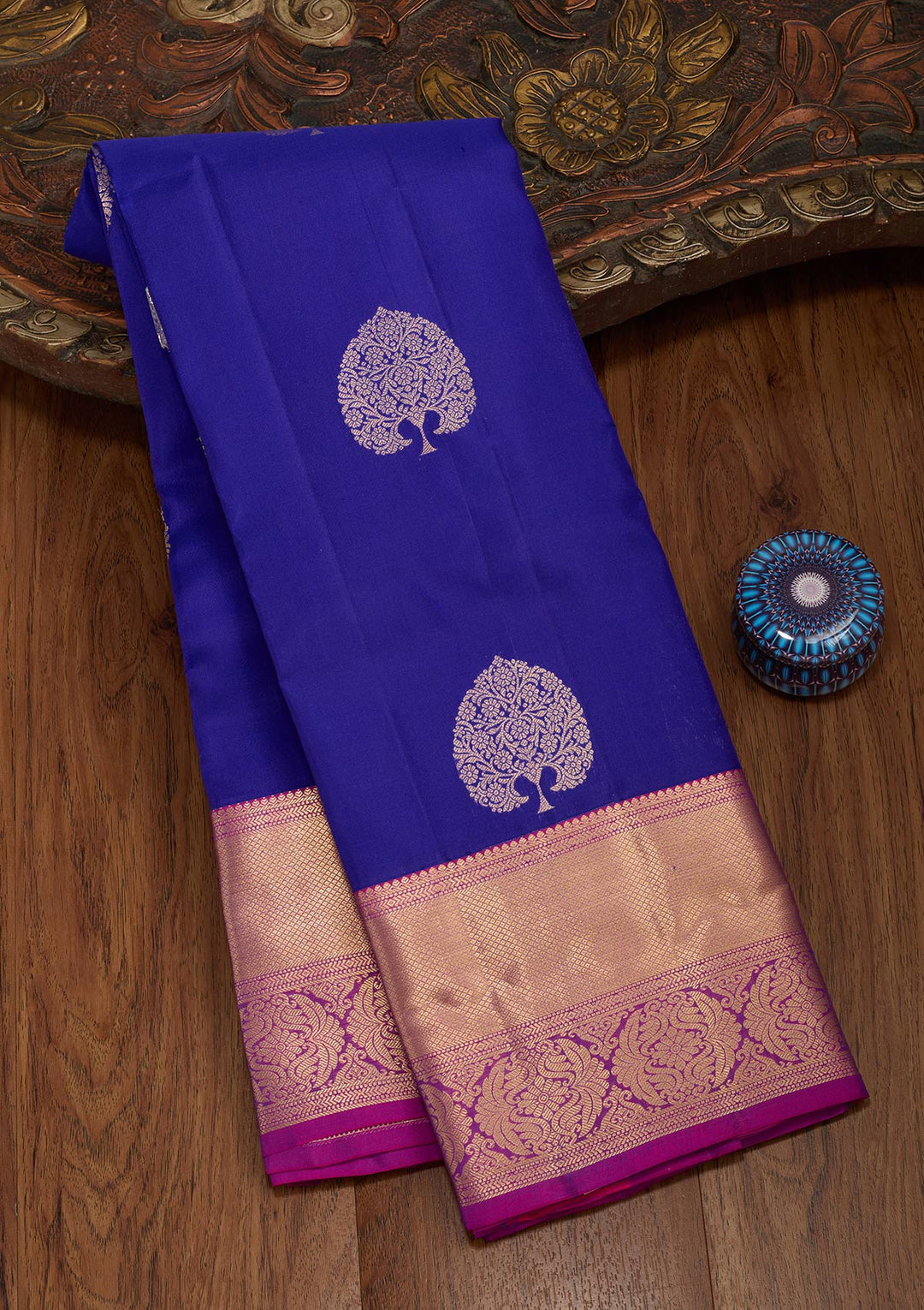 Royal Blue Zariwork Silk Saree-koskii