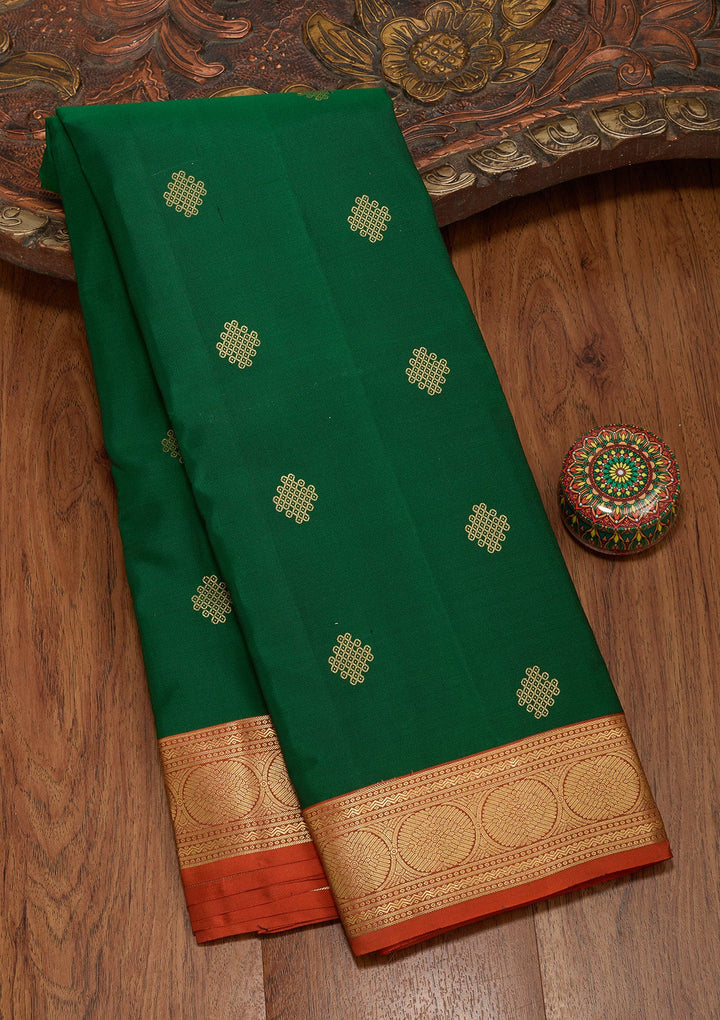 Bottle Green Zariwork Silk Saree-koskii