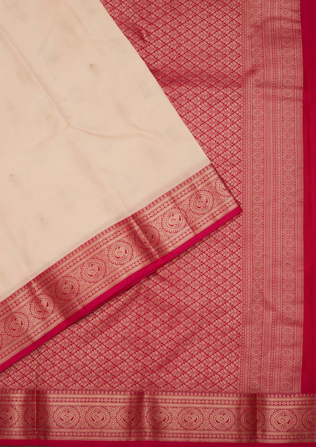 Cream Zariwork Pure Silk Saree-koskii