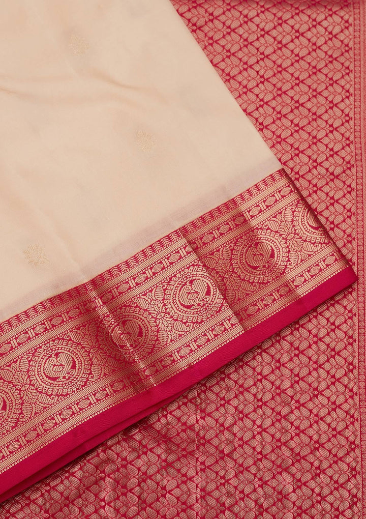 Cream Zariwork Pure Silk Saree-koskii