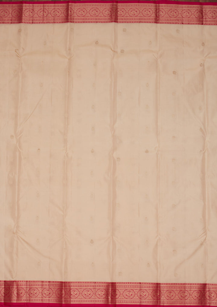 Cream Zariwork Pure Silk Saree-koskii