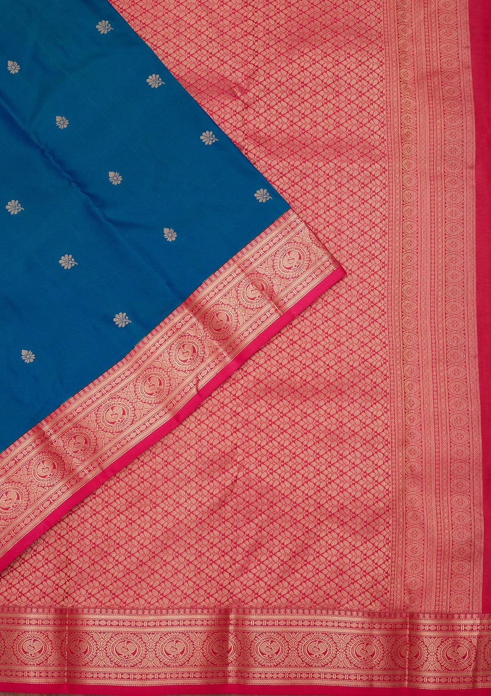 Peacock Blue Zariwork Pure Silk Saree-koskii