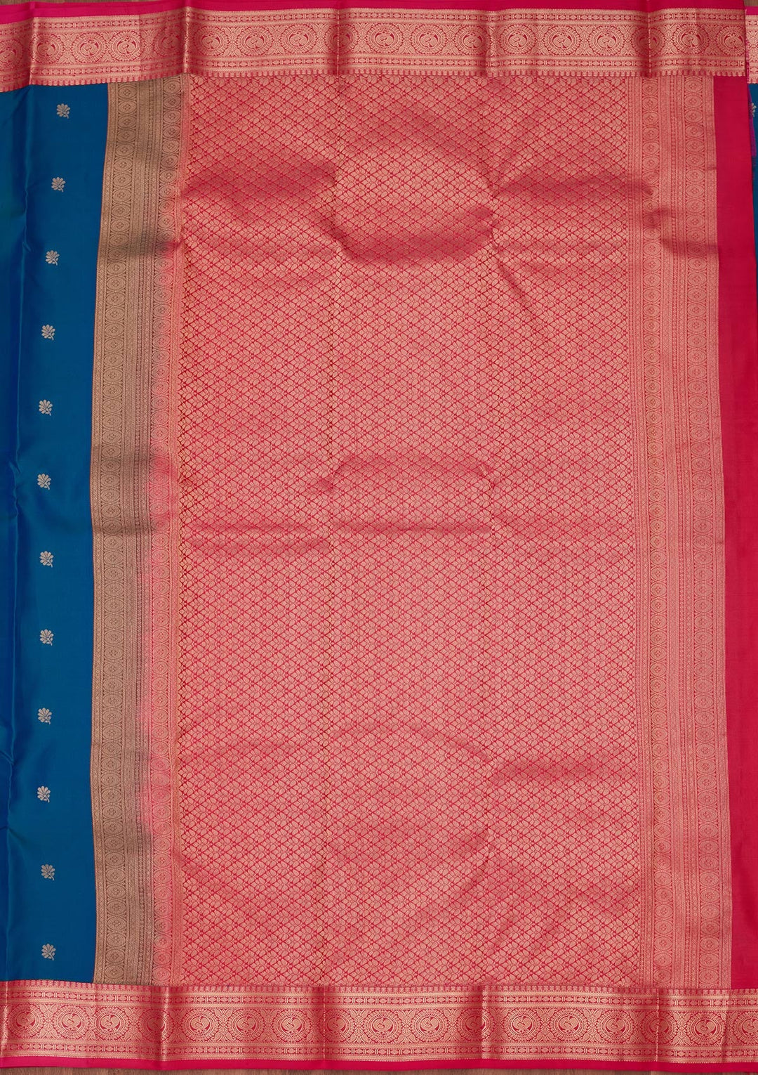 Peacock Blue Zariwork Pure Silk Saree-koskii