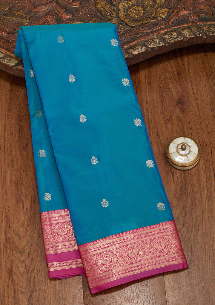 Turquoise Blue Zariwork Pure Silk Saree-koskii