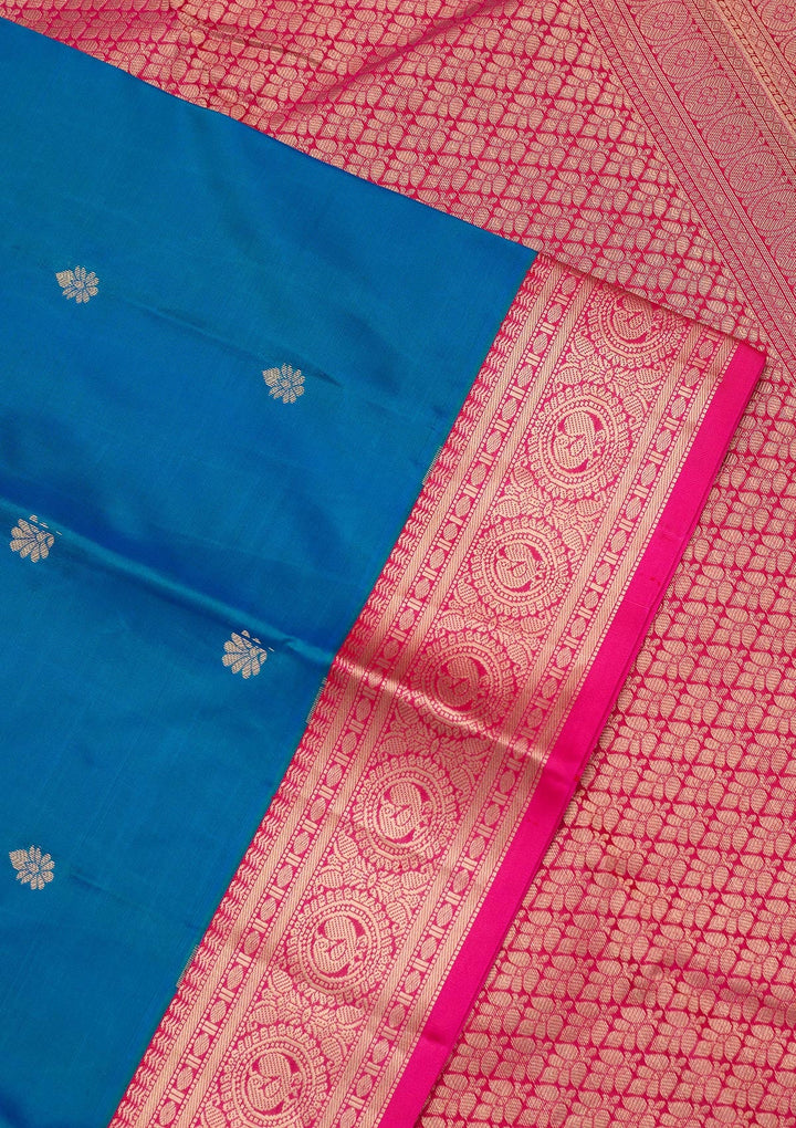 Turquoise Blue Zariwork Pure Silk Saree-koskii