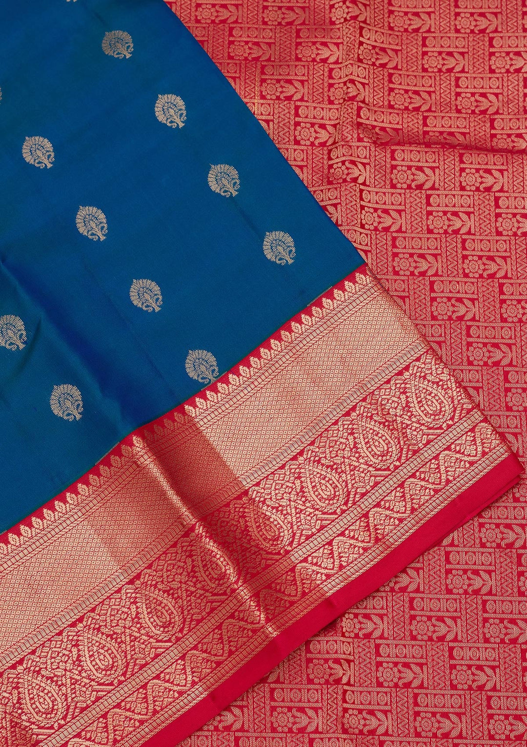 Peacock Blue Zariwork Pure Silk Saree-koskii
