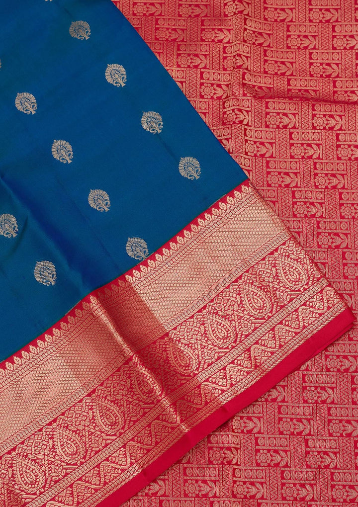 Peacock Blue Zariwork Pure Silk Saree-koskii