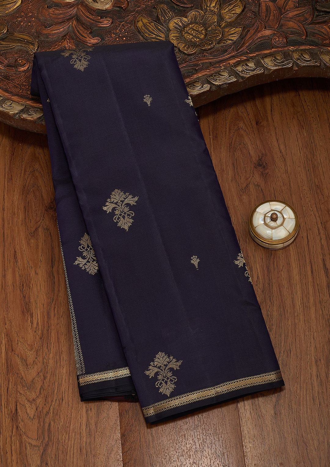 Navy Blue Zariwork Pure Silk Saree-koskii