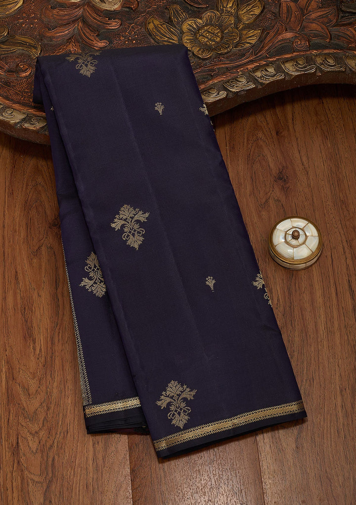 Navy Blue Zariwork Pure Silk Saree-koskii