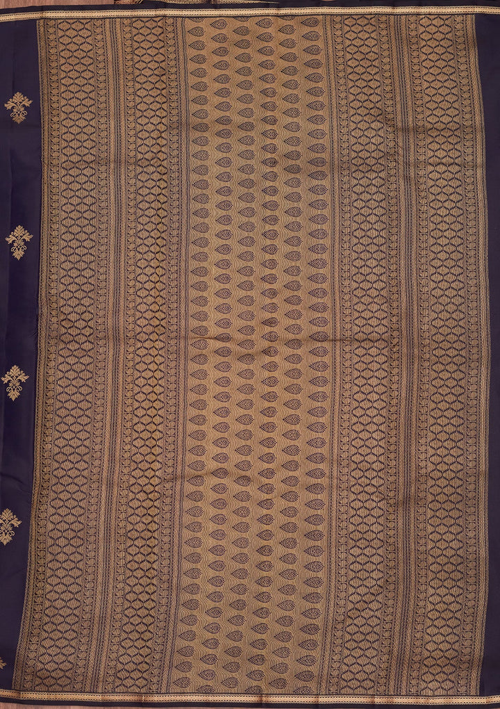 Navy Blue Zariwork Pure Silk Saree-koskii