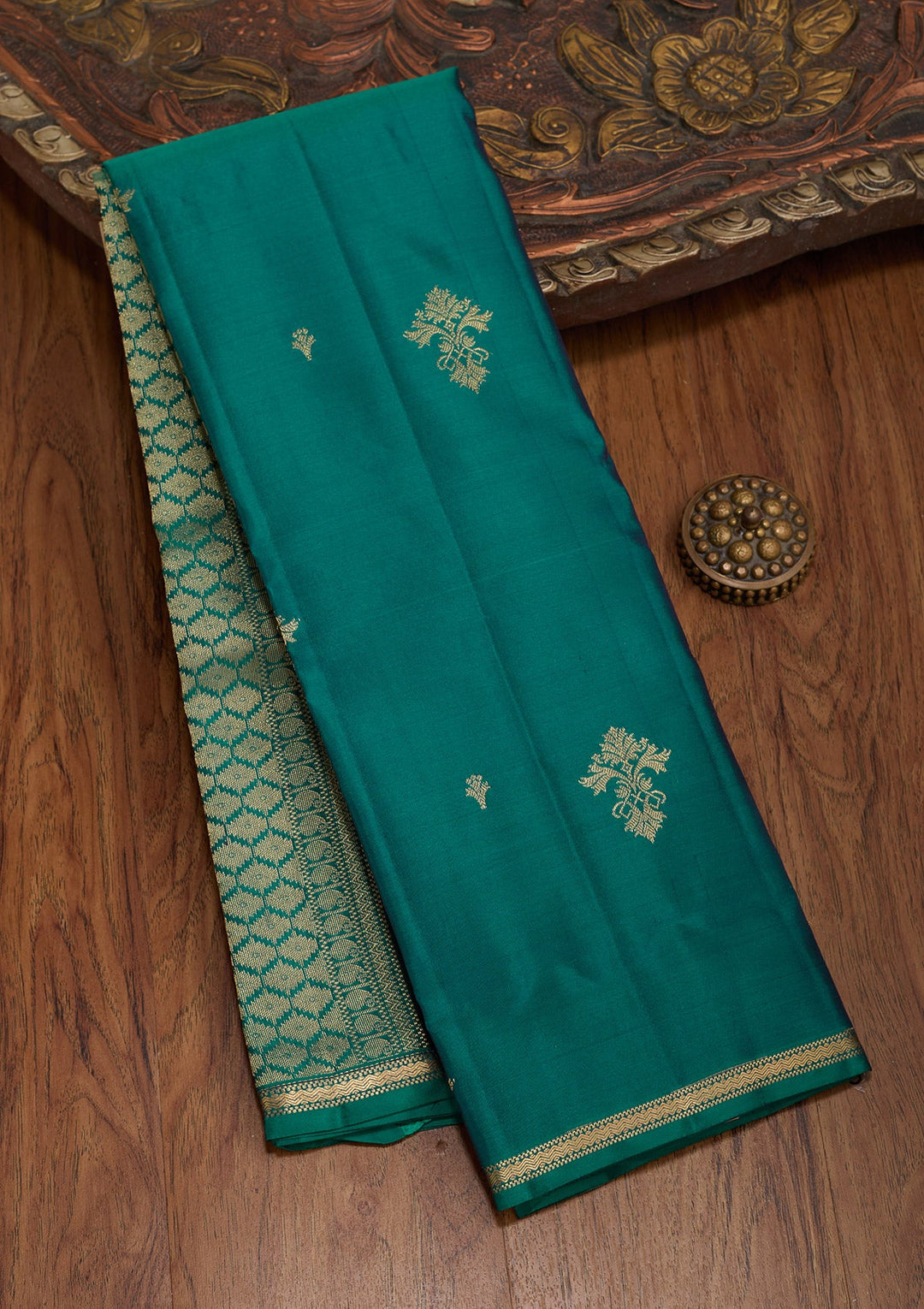 Rama Green Zariwork Pure Silk Saree-koskii