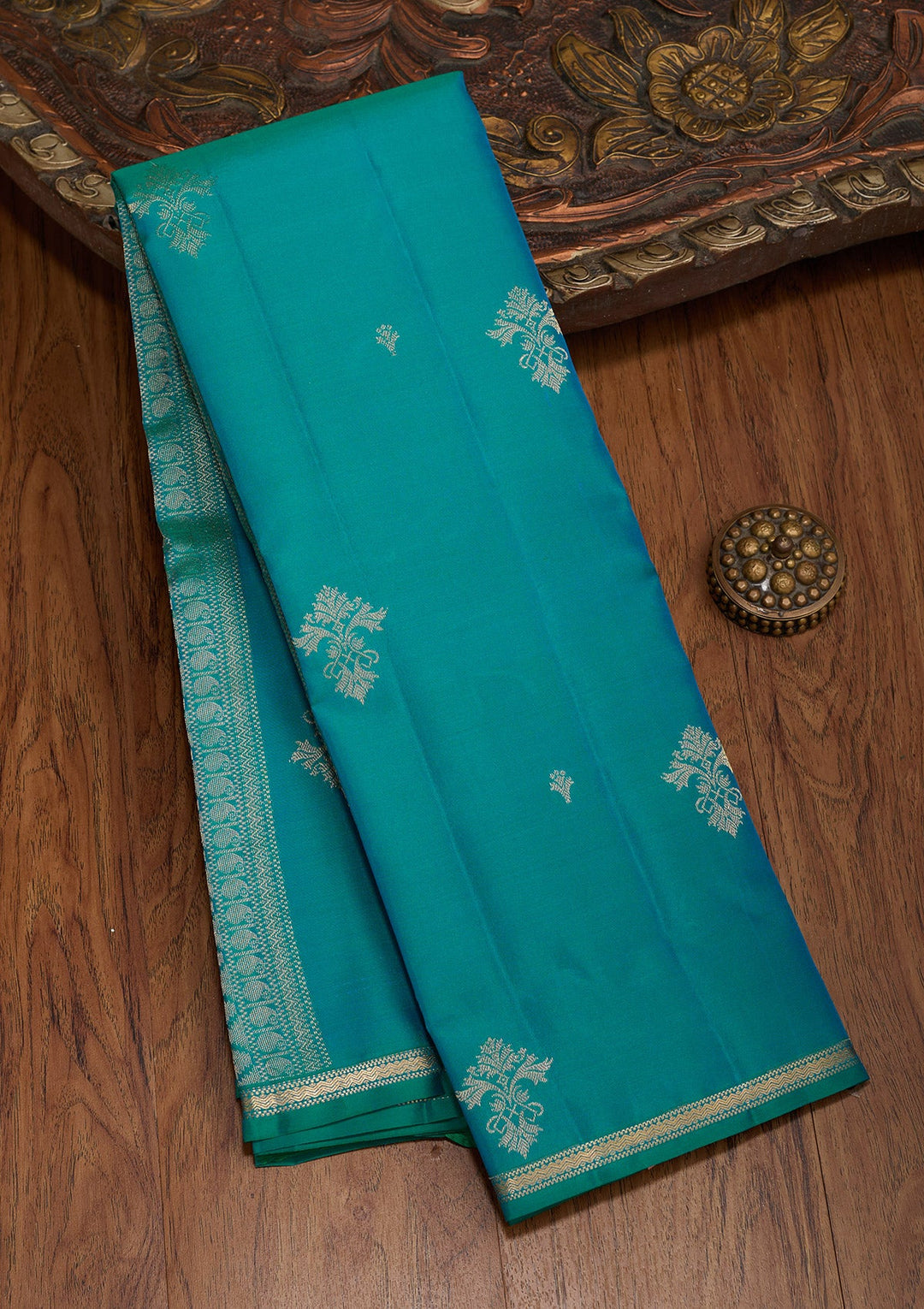 Turquoise Blue Zariwork Pure Silk Saree-koskii