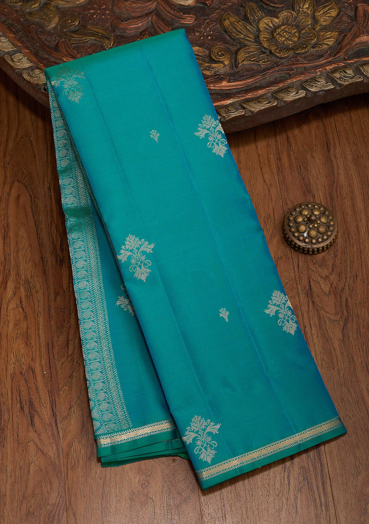 Turquoise Blue Zariwork Pure Silk Saree-koskii