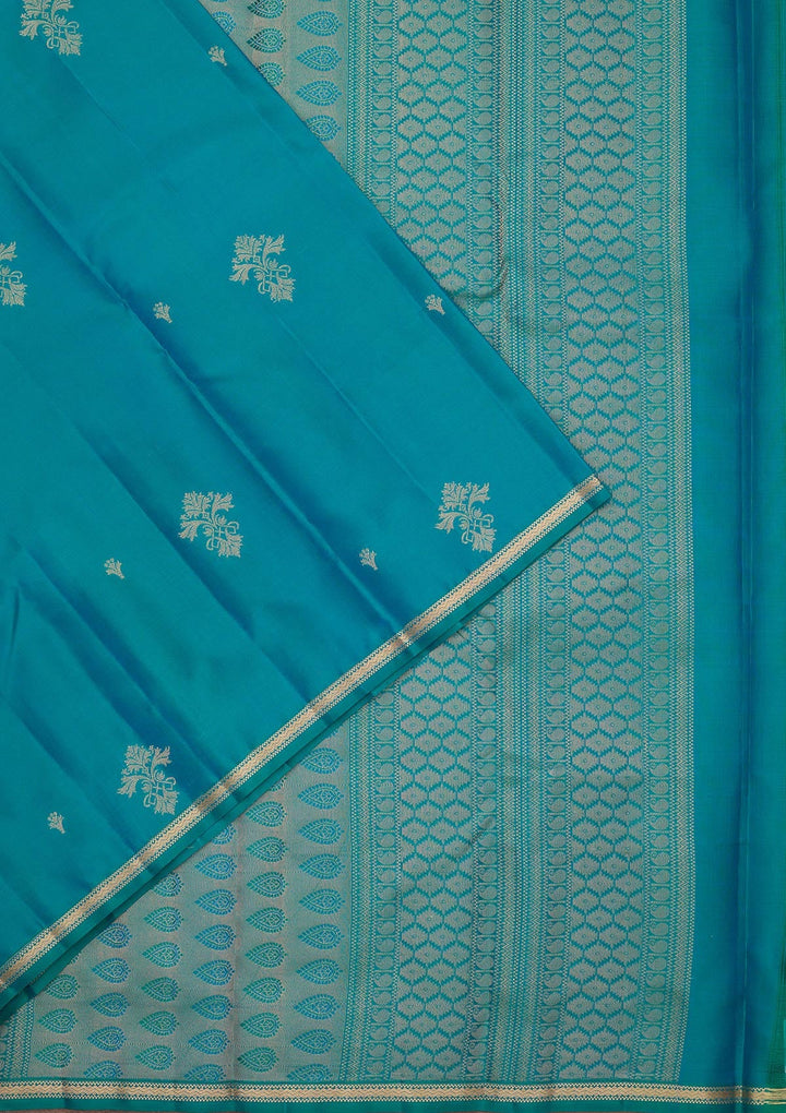 Turquoise Blue Zariwork Pure Silk Saree