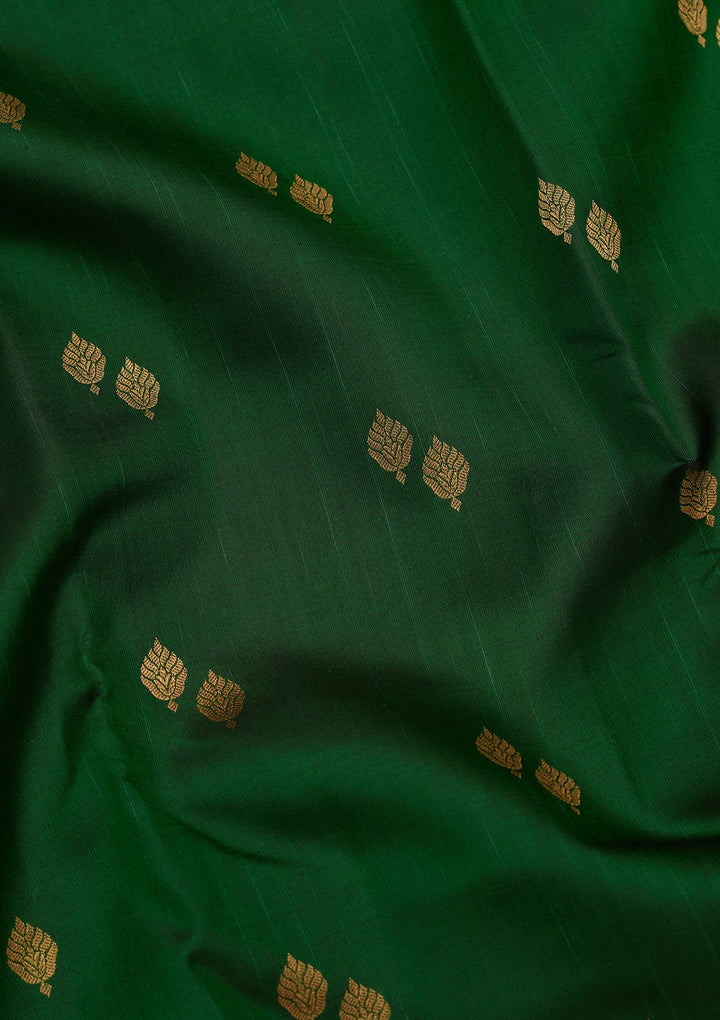 Bottle Green Zariwork Pure Silk Saree-koskii
