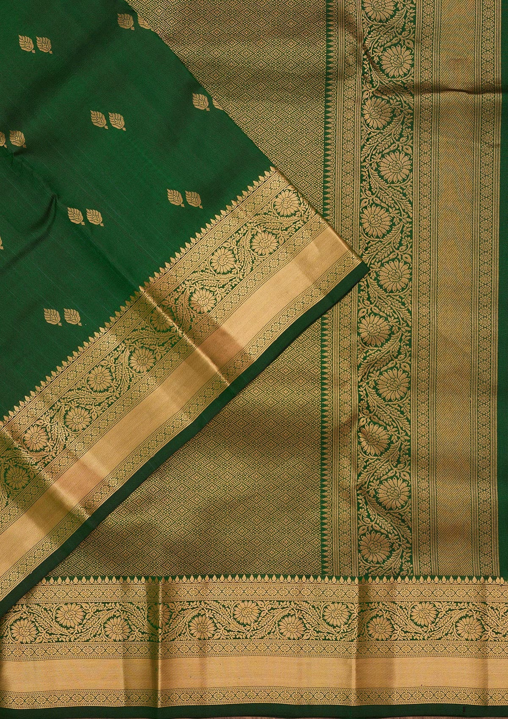 Bottle Green Zariwork Pure Silk Saree-koskii