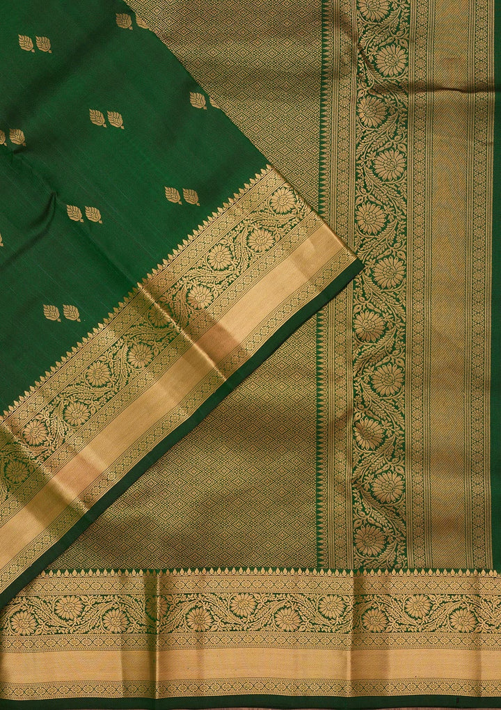 Bottle Green Zariwork Pure Silk Saree-koskii