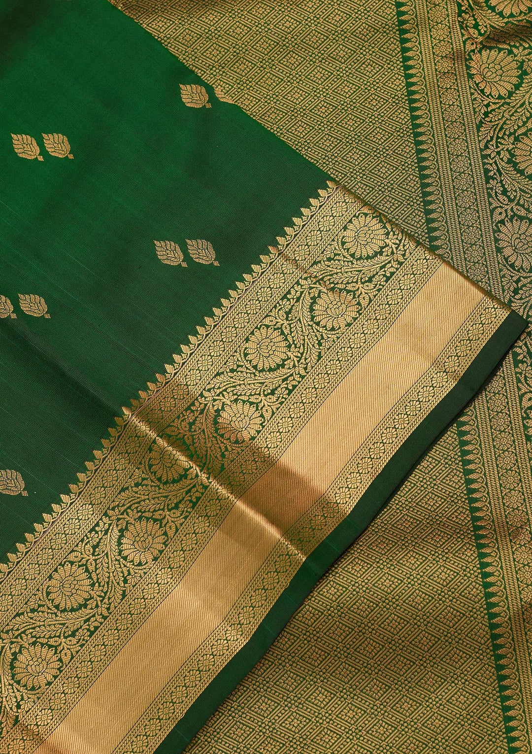 Bottle Green Zariwork Pure Silk Saree-koskii