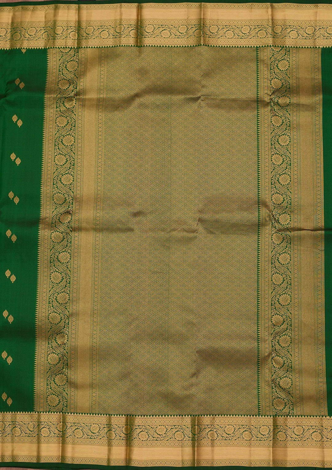 Bottle Green Zariwork Pure Silk Saree-koskii