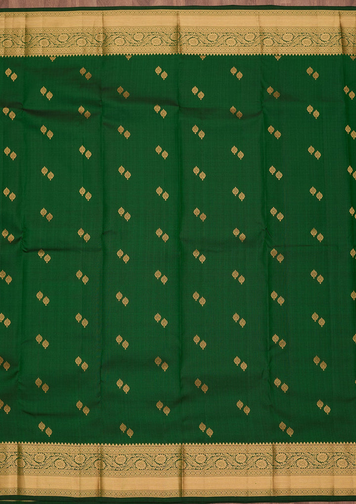 Bottle Green Zariwork Pure Silk Saree-koskii