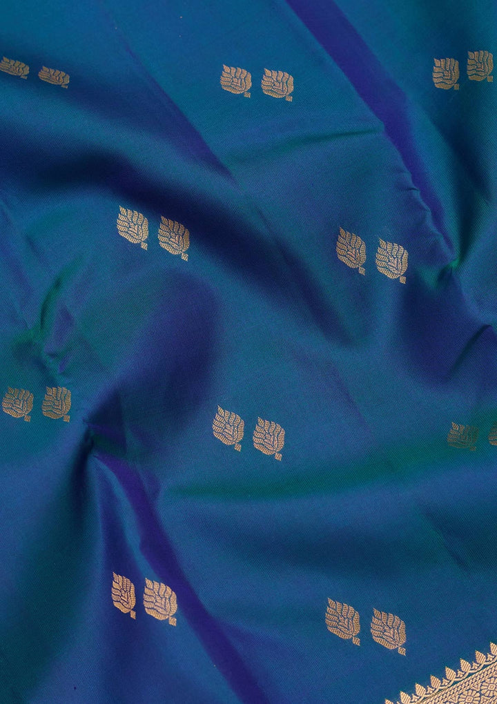 Peacock Blue Zariwork Pure Silk Saree-koskii