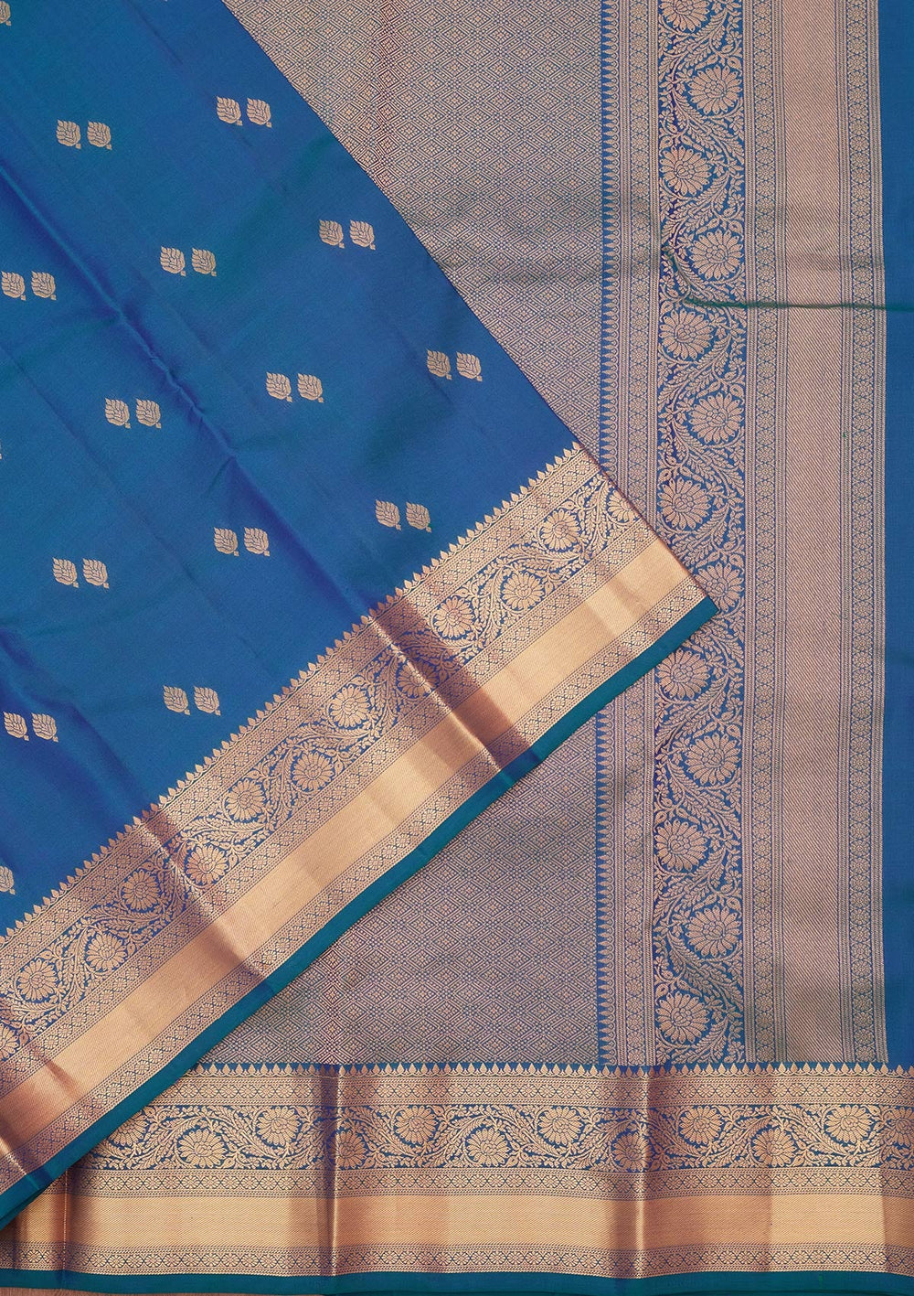 Peacock Blue Zariwork Pure Silk Saree-koskii