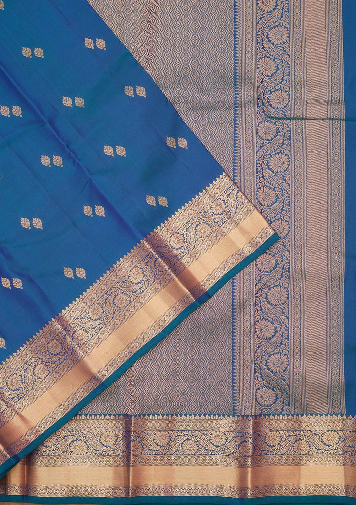 Peacock Blue Zariwork Pure Silk Saree-koskii