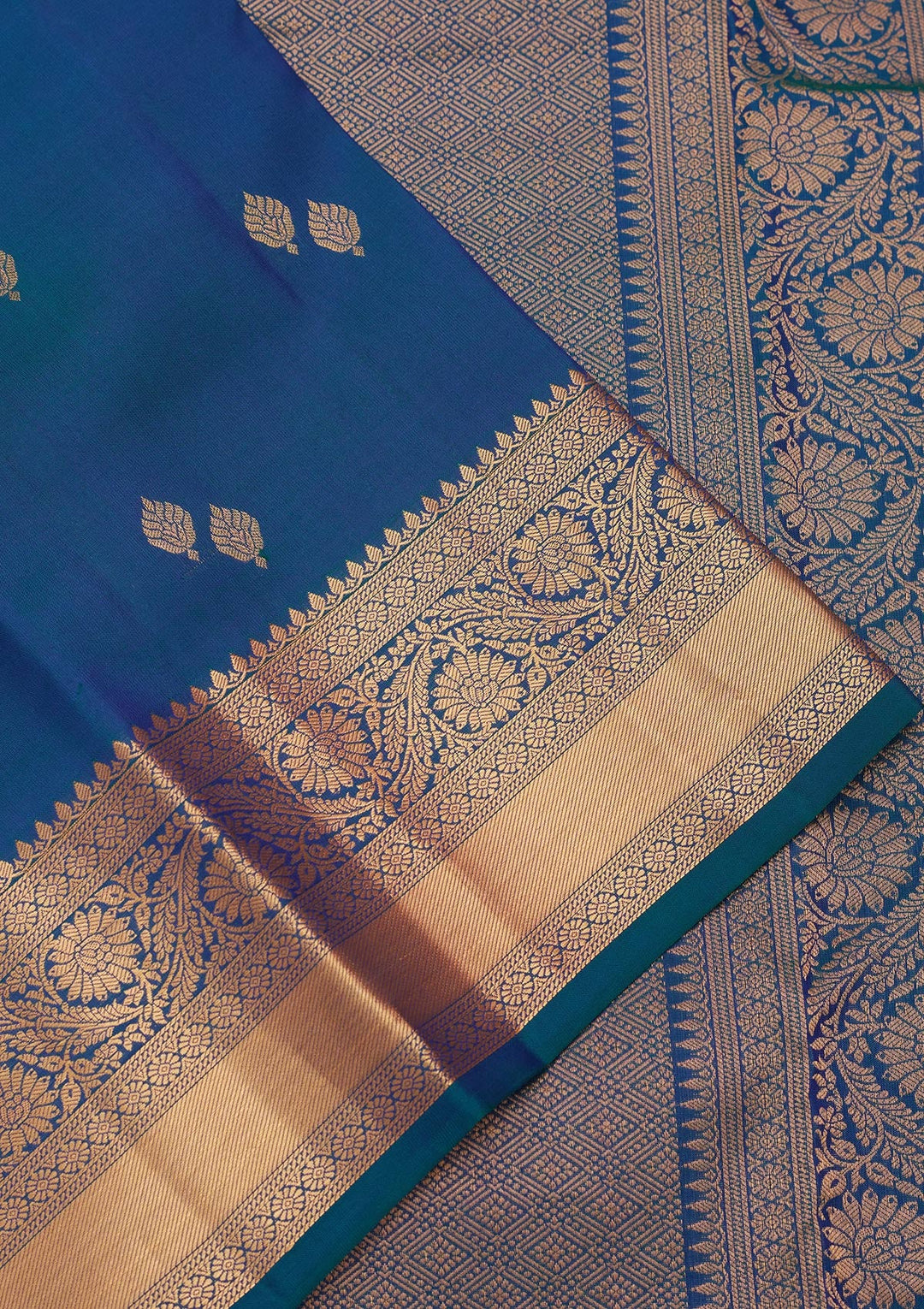 Peacock Blue Zariwork Pure Silk Saree-koskii