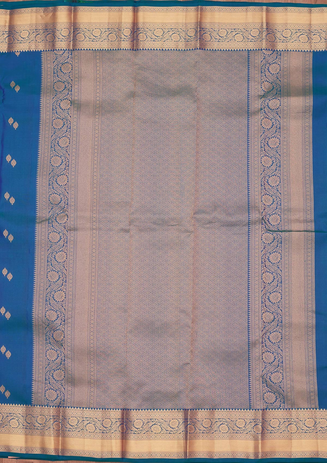 Peacock Blue Zariwork Pure Silk Saree-koskii