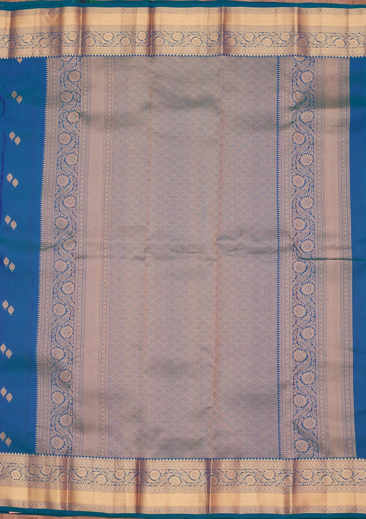 Peacock Blue Zariwork Pure Silk Saree-koskii