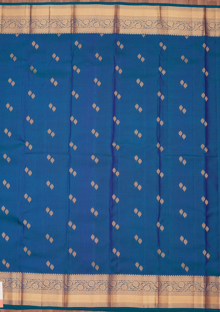 Peacock Blue Zariwork Pure Silk Saree-koskii