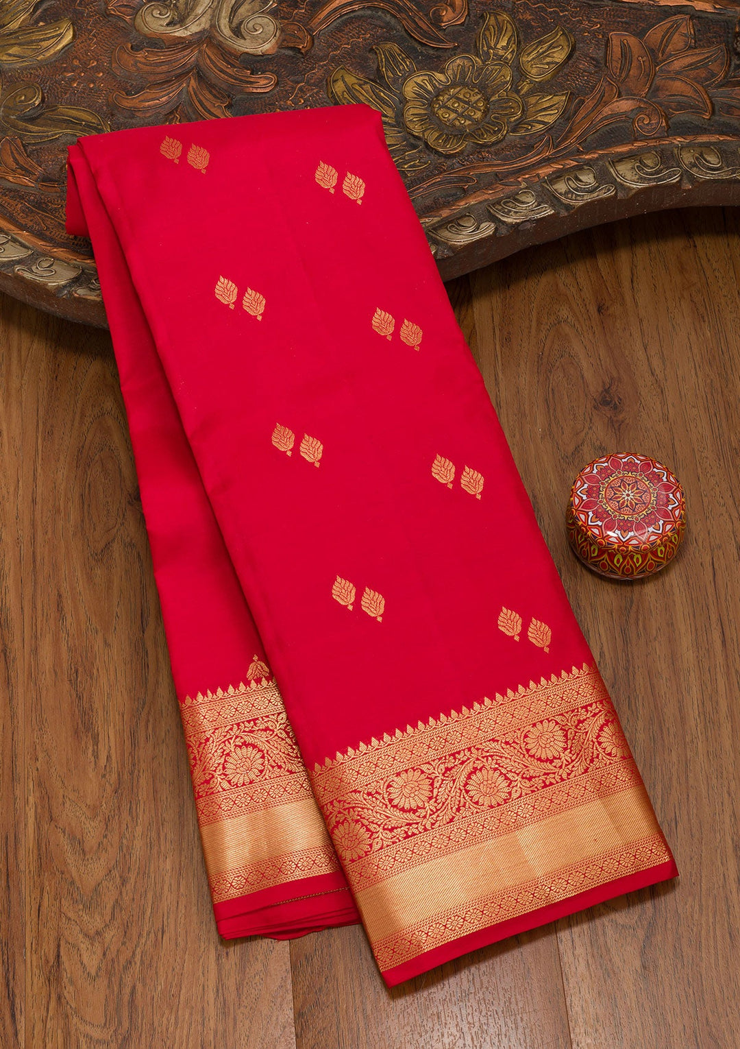 Red Zariwork Pure Silk Saree-koskii