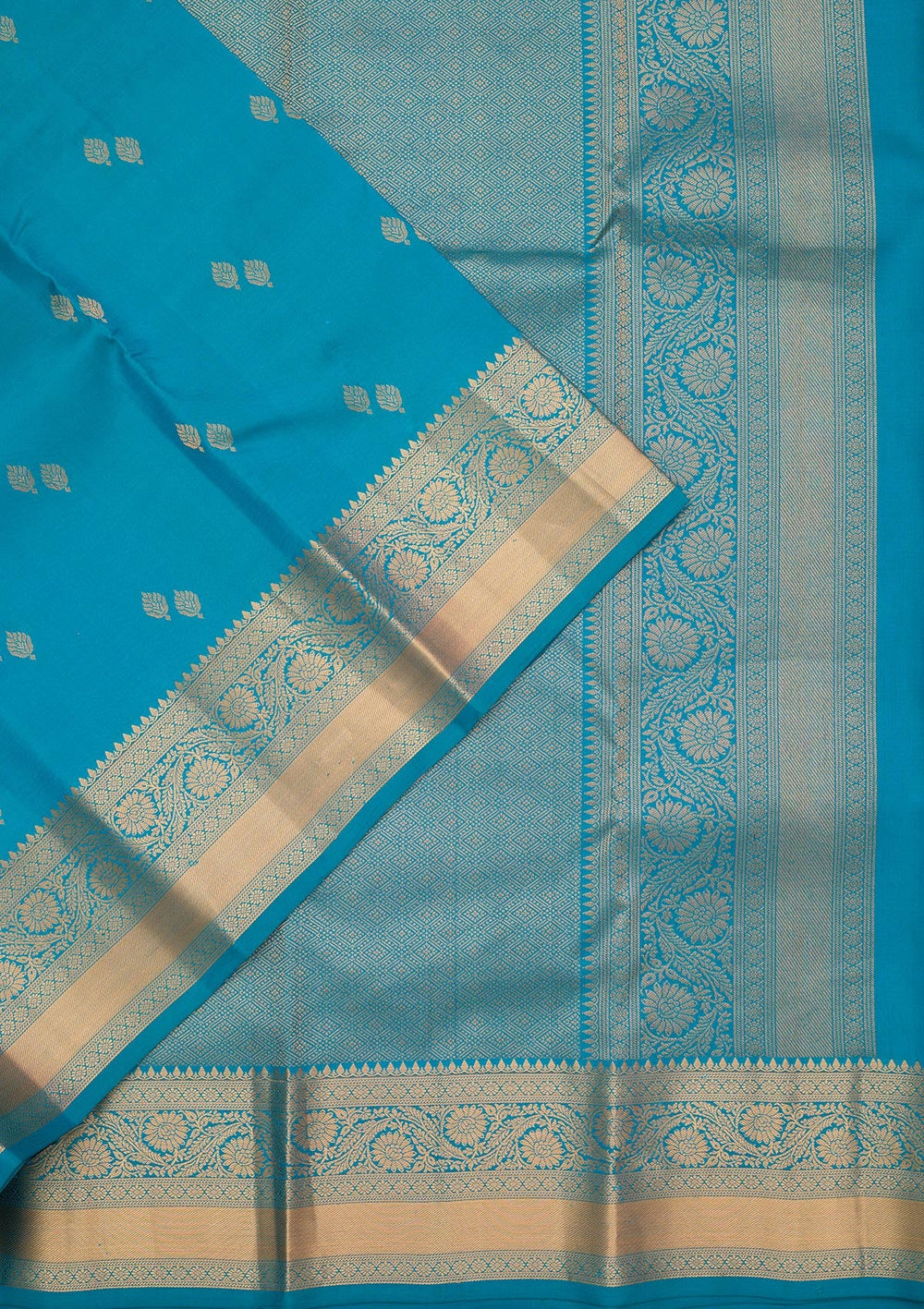 Turquoise Blue Zariwork Pure Silk Saree-koskii