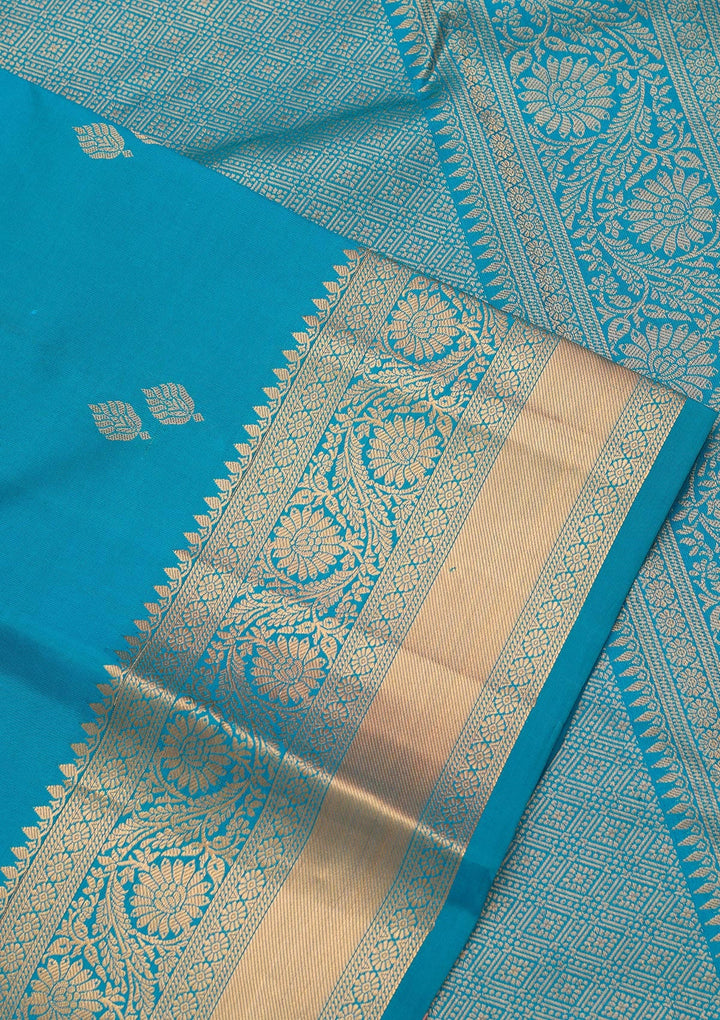 Turquoise Blue Zariwork Pure Silk Saree-koskii