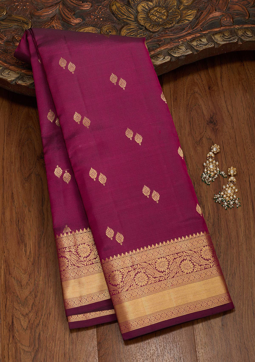 Wine Zariwork Pure Silk Saree-koskii