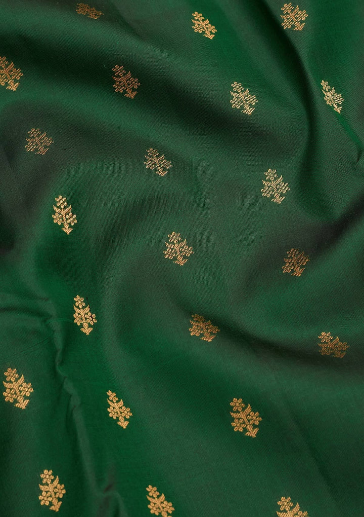 Bottle Green Zariwork Pure Silk Saree-koskii