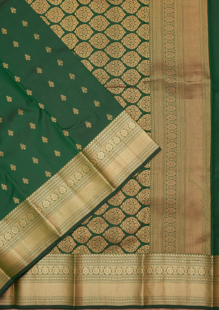 Bottle Green Zariwork Pure Silk Saree-koskii