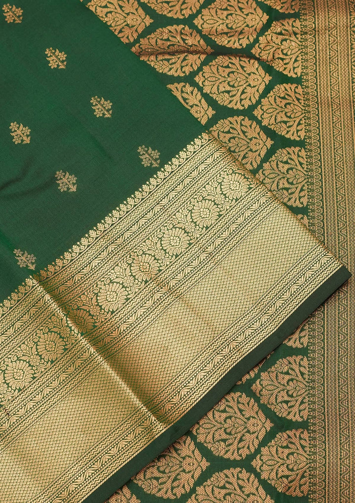 Bottle Green Zariwork Pure Silk Saree-koskii