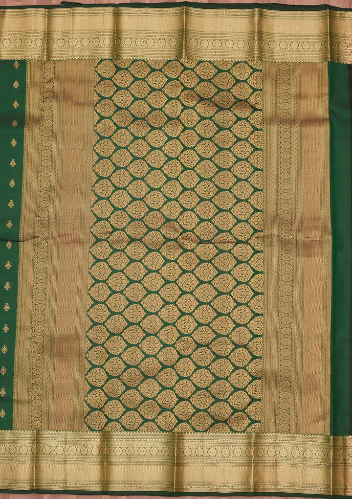 Bottle Green Zariwork Pure Silk Saree-koskii