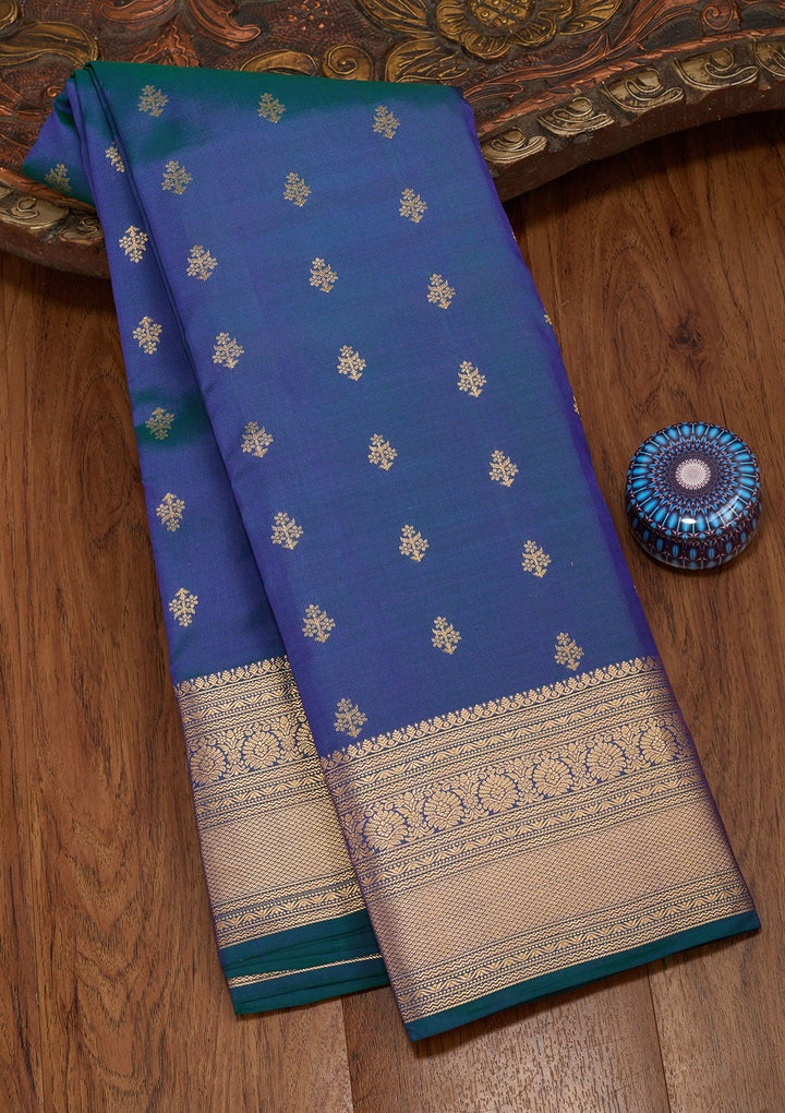 Peacock Blue Zariwork Pure Silk Saree-koskii