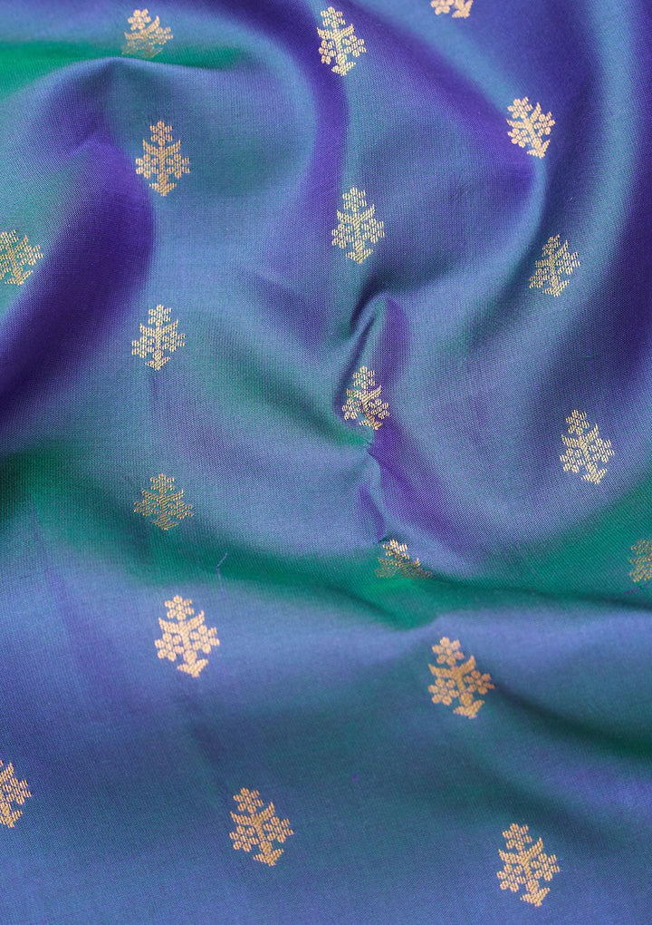 Peacock Blue Zariwork Pure Silk Saree-koskii