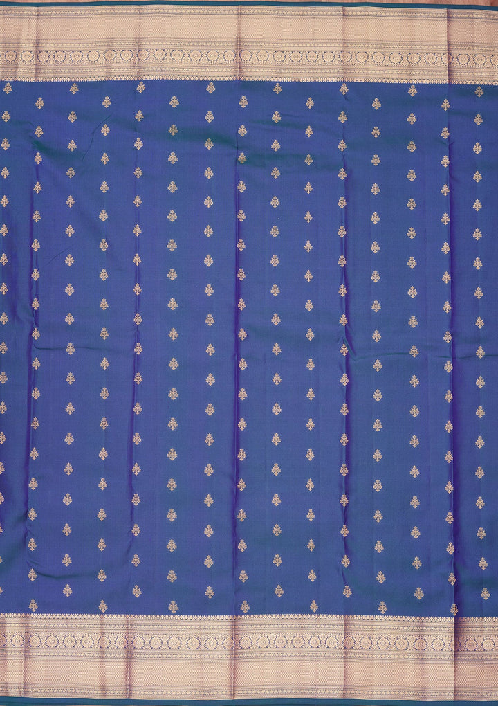 Peacock Blue Zariwork Pure Silk Saree-koskii