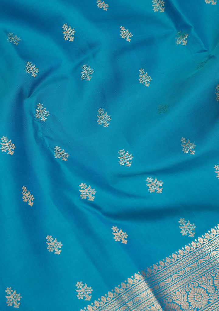 Turquoise Blue Zariwork Pure Silk Saree-koskii