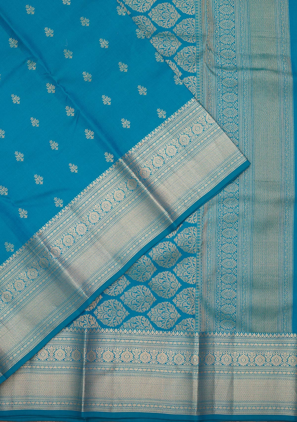 Turquoise Blue Zariwork Pure Silk Saree-koskii