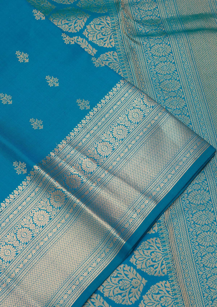 Turquoise Blue Zariwork Pure Silk Saree-koskii