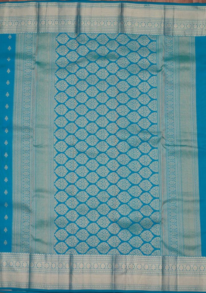 Turquoise Blue Zariwork Pure Silk Saree-koskii